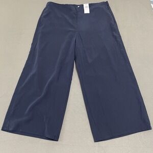 J Jill Womens Wide Leg Cropped Pants NAVY Pockets Modal Side Zip size Large NEW